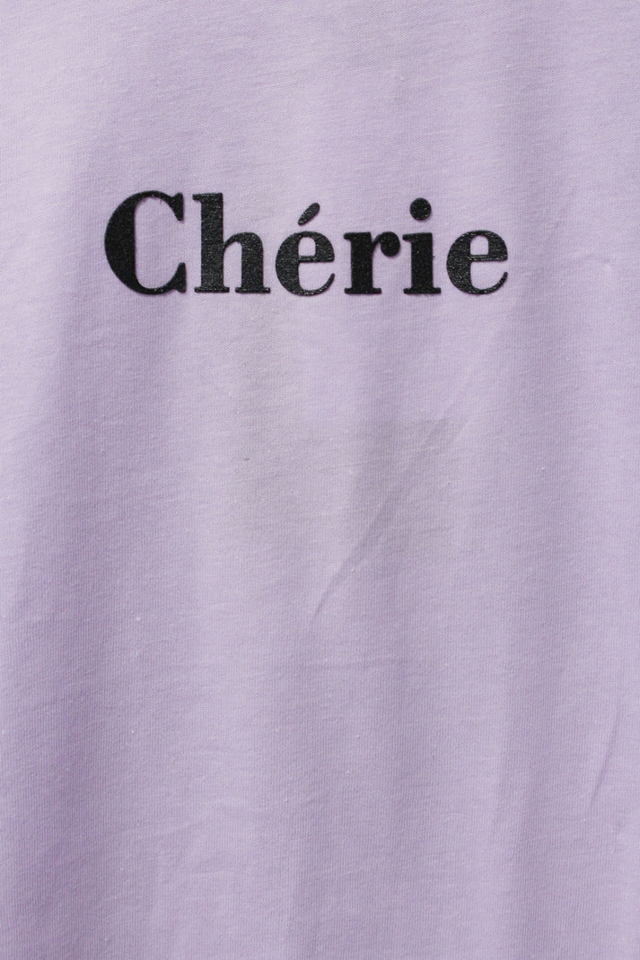 Tricou Dama, Kaffe, cu imprimeu text "Cherie", Lilac