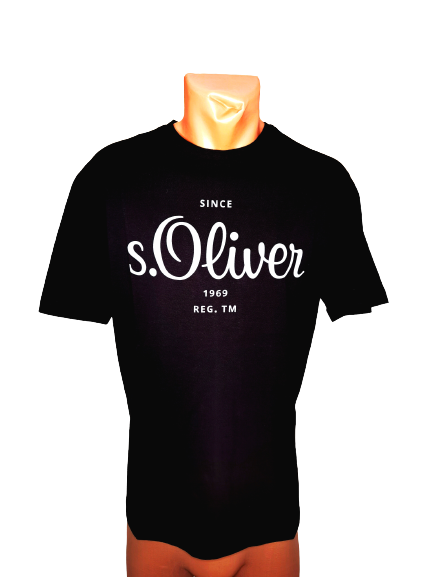 Tricou Barbati, S. Oliver, cu imprimeu logo, Negru