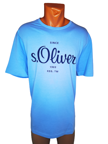 Tricou Barbati, S. Oliver, cu imprimeu logo, Albastru deschis